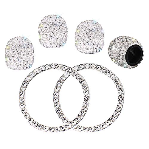 Earthland Car Decor Crystal Rhinestone, Bling Silver tire Valve stem caps, Auto Engine