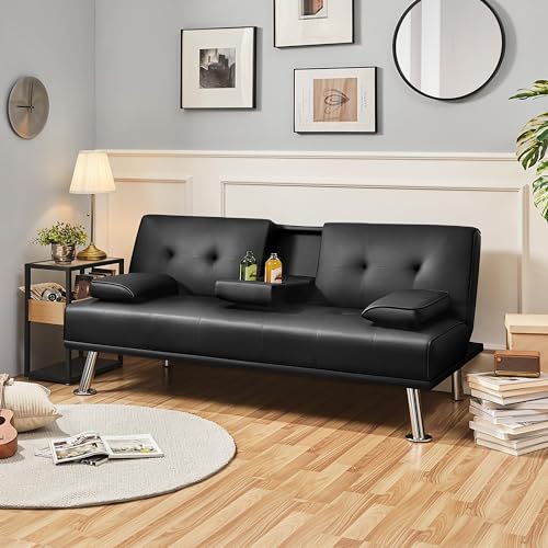 Yaheetech Klappbares Schlafsofa Couch mit Bettfunktion Bettsofa mit Großer Liegefläche von 167 cm L × 94 cm B fürs Wohnzimmer/Schlafzimmer/Heimkino/Gästezimmer schwarz