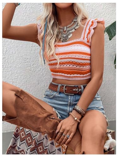 Floerns Women's Striped Print Sleeveless Sweater Vest Ruffle Trim Knitwear Crop Top4