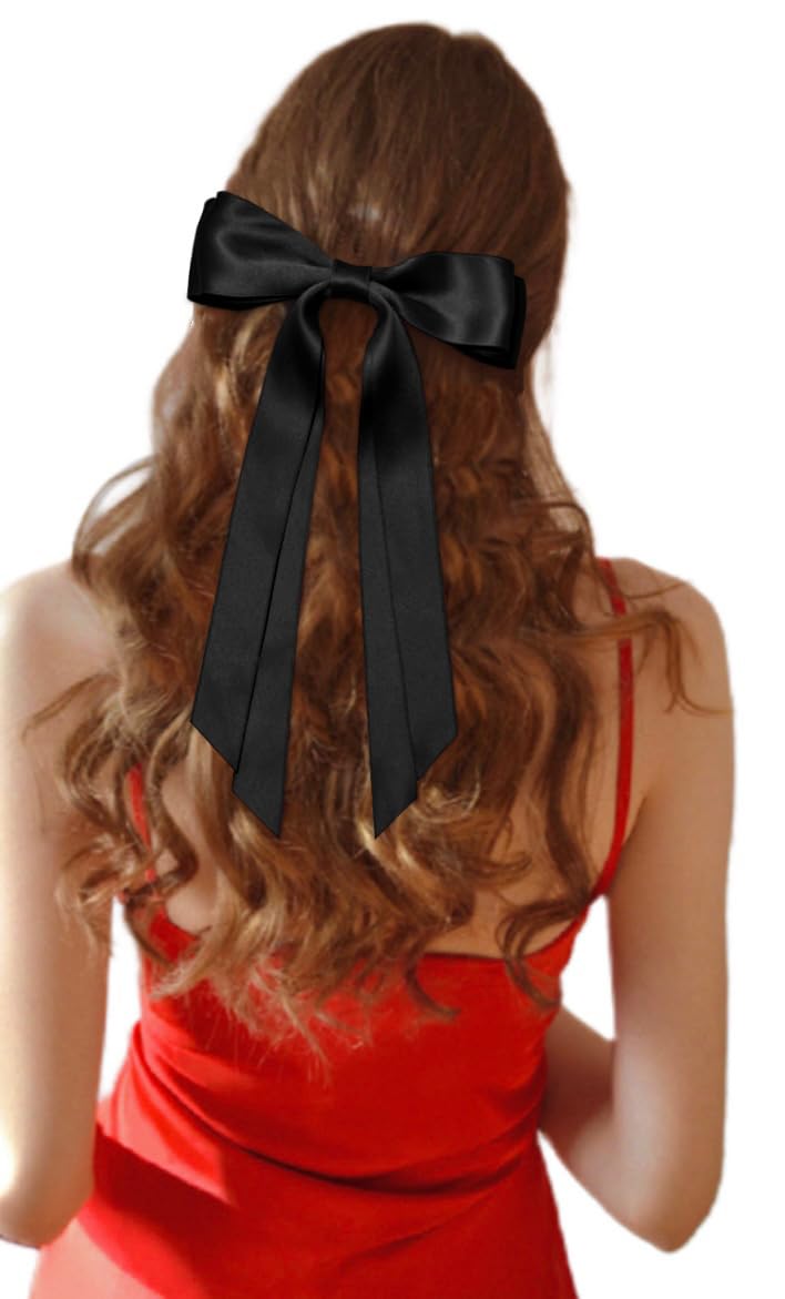 Graziosi accessori per capelli: fermagli a fiocco, fermagli a nastro con nappe e fiocchi per capelli da donna in nero e rosso
