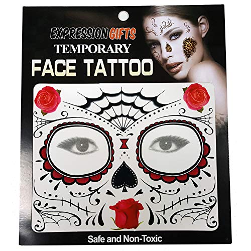 Expression Gifts Roses Web & Spade Day of The Dead - 2 Pack Face Tattoos