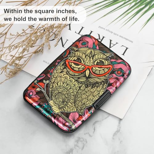 Image of ELFISH Mini RFID Aluminum Wallet Credit Cards Holder Business Card Case Metal ID Case for Men Women(Cute Owl)