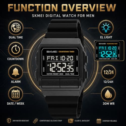 Image of MASTOP Retro Digital Watch for Men Vintage with Multi-Function & Stylish Design for Daily & Outdoor Use