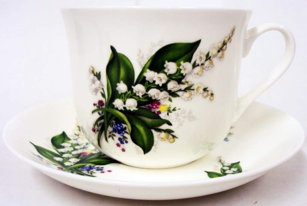 Lily of The Valley Breakfast Cup & Saucer Fine Bone China Large Cup & Saucer Hand Decorated in The U.K. Free UK Delivery