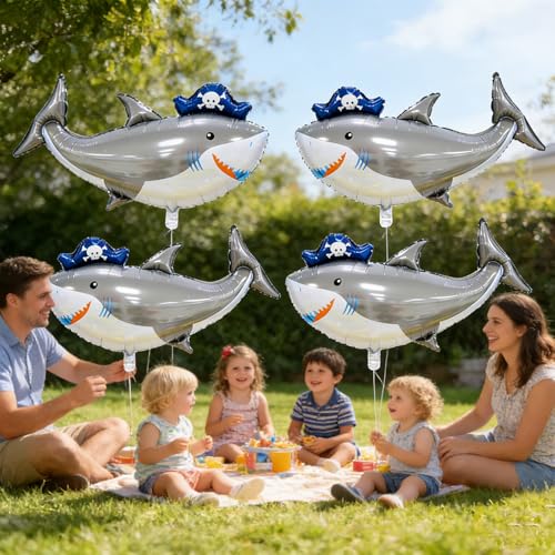 Image of Sea Animal Baby Shark Balloons,4pcs Ocean Themed Balloon Party Decoration,Large Shark Balloons 35 Inch Mylar Balloons,Ocean Balloon Birthday Party Decorations Baby Shower