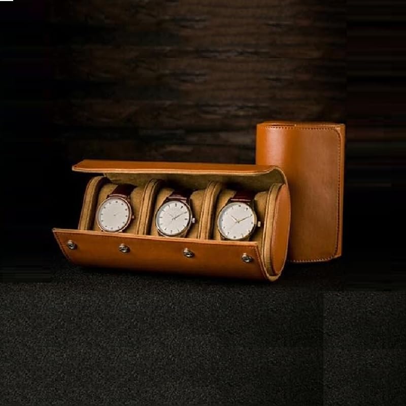 Image of Zollyss Zolyss Luxury Watch Travel Case, Brown Leather, Roll Organizer with Snap Closure (2 Slot)