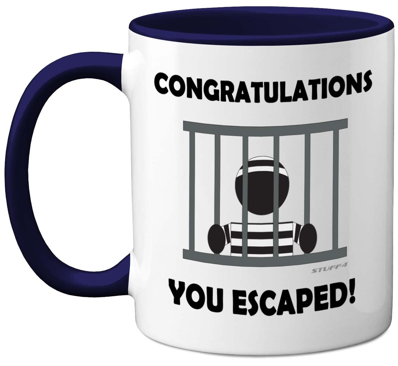 Stuff4 Men's Navy Blue Leaving Gifts For Or Wo - Congratulations You Escaped Retiret Mug - Leaving Presents For Colleagues, Funny Gifts Wo, New Job 11Oz Ceramic Premium Mugs