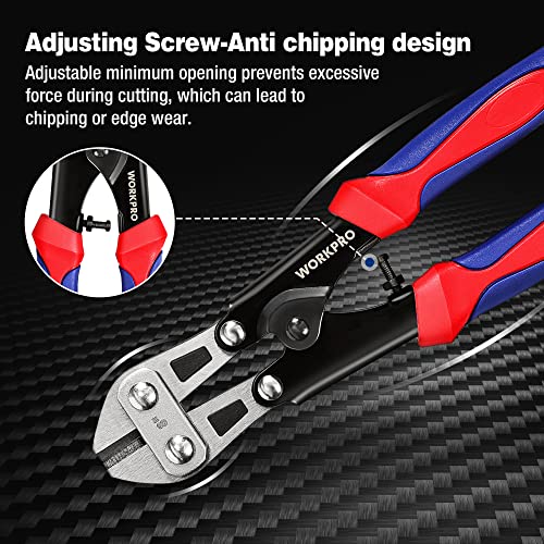 Image of WORKPRO Mini Bolt Cutter 8-inch, Spring Loaded Small Heavy Duty Wire Cable Cutter, Snips Clippers with Soft Anti-Slip Handle