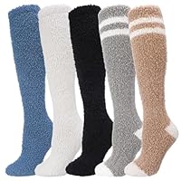 Zuimei 5 Pairs Fluffy Knee High Socks, Womens Coral Fleece Thigh High Socks, Warm Soft Long Sock Leg Warmer Fashion Boot Over Knee Sock for Women's and Girl's Winter Gifts
