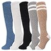 Zuimei 5 Pairs Fluffy Knee High Socks, Womens Coral Fleece Thigh High Socks, Warm Soft Long Sock Leg Warmer Fashion Boot Over Knee Sock for Women's and Girl's Winter Gifts