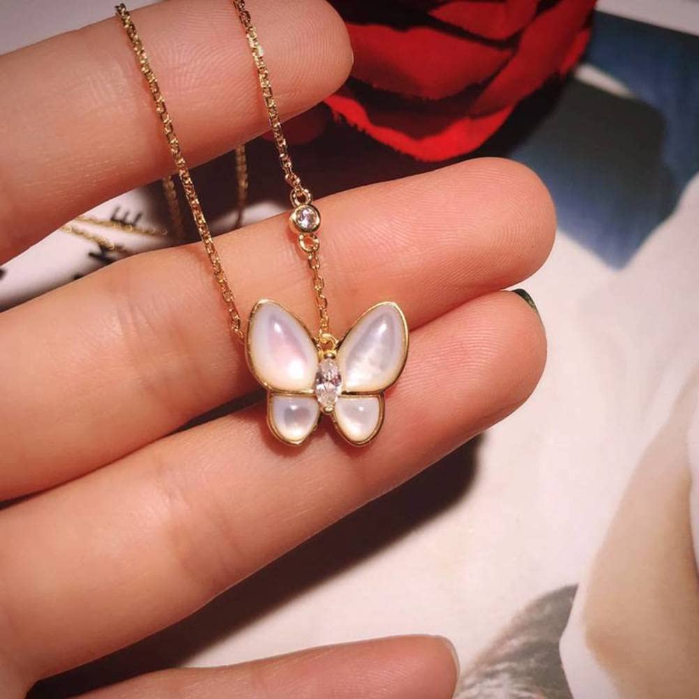 Collar de Regalo para Mujer Collar de Mariposa de Plata Esterlina S925, Chapado en Oro Rosa de 18 Quilates con Circón Y Cadena de Clavícula de Mariposa de Nácar Natural,oro y rosa, Plata