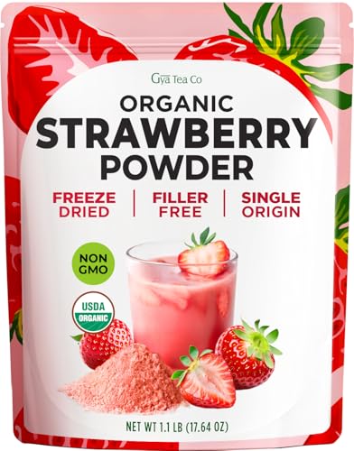 Organic Strawberry Powder 1.1 Lb - 100% Natural Freeze Dried Strawberries Fruit Powder - No Sugar Added, Non GMO, Gluten Free - Great Flavor for Drinks, Smoothies, Baking & Cakes, Vegan Friendly