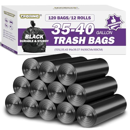 Image of 35-40 Gallon Trash Bags Unscented, 35'' x 40'', Black, 120 Count | Large 30+ Gal Garbage Bag,Plastic Can Liners,Fit 112 - 131 Liter Bins,Multipurpose for Home, Commercial Use,Yard Waste, Bulk
