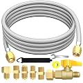 12FT 350PSI High Pressure Braided Propane Hose Extensions with Brass Gas Ball Valve, with Conversion Coupling 3/8" Flare to 1/2" Female NPT, 1/4" Male NPT, 3/8" Male for BBQ Grill, Fire Pit, Heater