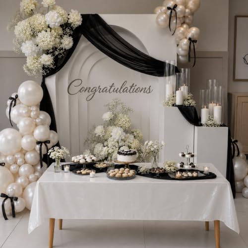 Image of Blue Orchards White Plastic Table Cover (Pack of 3 with 20 Glue dots) - 54 inch x 108 inch - White Waterproof & Disposable Tabcloth for Wedding, Bridal Shower, Baby Shower, Party Supplies, Decoration