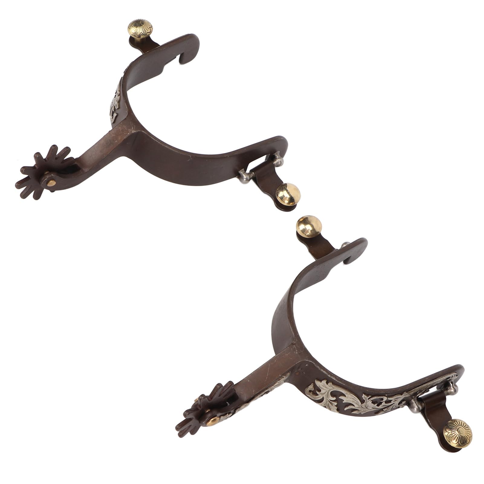 Speroni Western da 2 Pezzi, speroni per Cavallo in Acciaio a Basso tenore di Carbonio Intagliato in Bronzo Vintage con ingranaggio Girevole per Cavallo equestre