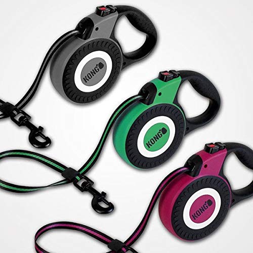 KONG Coleira retrátil para cães, grande, fúcsia, fita de 5 m