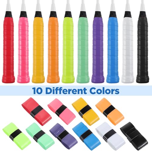 PercyEffie 100 PCS Tennis Racket Overgrips, 10 Colors Badminton Racket Overgrip Bulk, Soft Tennis Racket Grip Tape, Anti Slip and Absorbent Grip for Badminton Racquet, Fishing Rods, Bike Handlebar