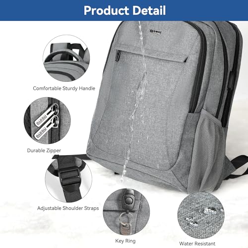Voova 15.6 Inch Travel Laptop Backpack with USB Port, Grey - image 5