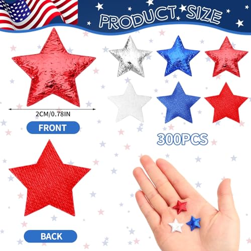 Image of JUNEBRUSHS 4th of July Star Confetti, 300 Pcs fabric Sponge Star Shaped Confetti Red Blue White Stars Table Decor for Independence Day Patriotic Party Decorations