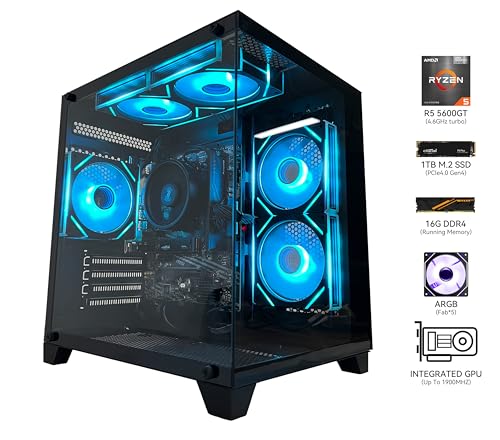 Gaming PC Desktop Computer AMD Ryzen 5 5600GT,16GB DDR4 3200MHz,1TB M.2 NVMe PCle4.0 Gen4,550W 80PLUS PSU,WiFi,Game Design Office Console,Sea View Room, Towers Prebuilt PC (Black) - Image 4