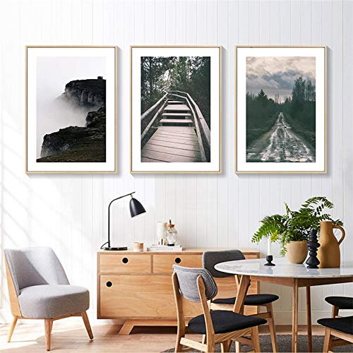 Affiche Foggy Mountain Forêt Toile Peinture Scandinave 70x100 cm Déco Salon