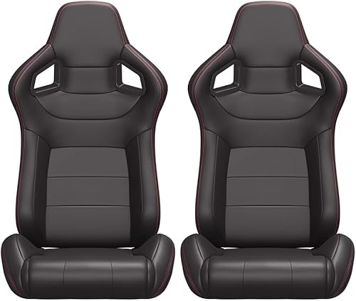 DEMOTOR PERFORMANCE 2 asientos de carreras ajustables de cuero negro con líneas rojas