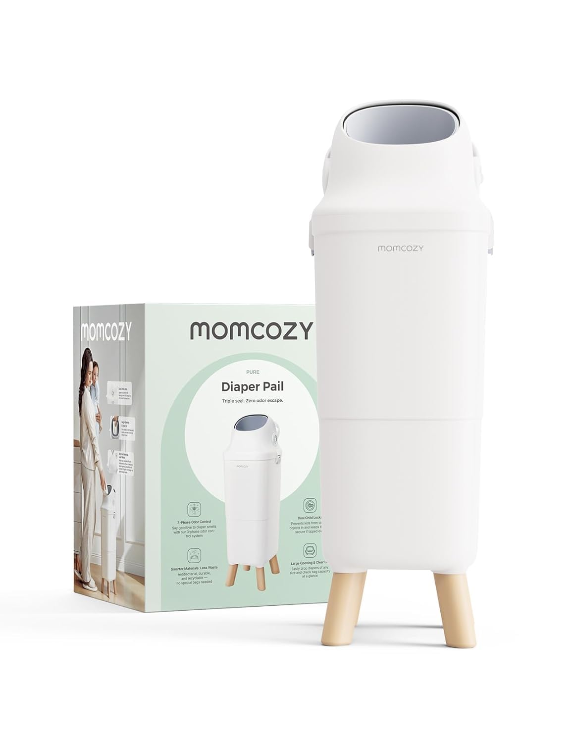 Momcozy Diaper Pail with Patented Triple-Seal Odor Control, Wide Opening, Ergonomic Height, Large Capacity with Viewing Window, Childproof Lock, Fits Standard Trash Bags-image-20