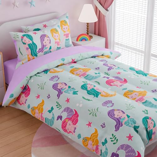 Image of SANDJEST Mermaid Bedding Twin for Girls, Ultra Soft Microfiber Comforter Set Twin Size with 3-Pieces, Comforters Bed Sets for Kid Children Teen Tween Bedroom Decor