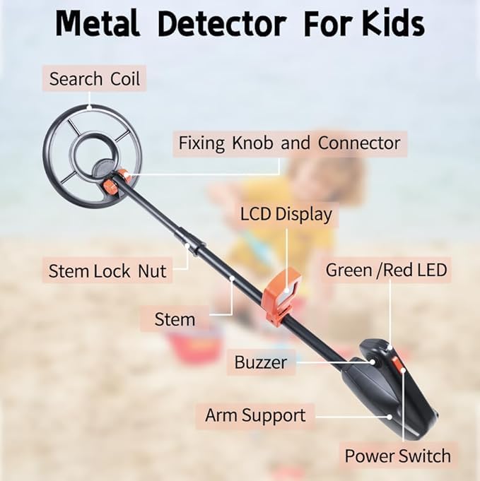 Metal Detector for Kids 8-12, Waterproof Search Coil,Safe & Easy to Use,Sound & LCD Display Results,High Sensitivity,Adjustable Stem,Beach, Backyard,Outdoor Exploration,Fun & Educational.