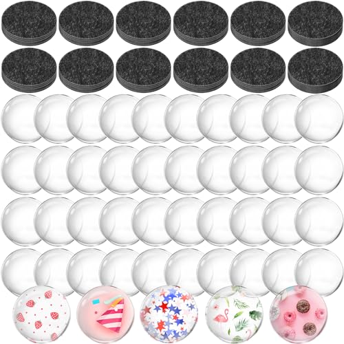 124pcs Craft Magnets Glass w Adhesive Backing and Transparent Clear Glass Cabochons DIY Craft Fridge Magnets Sticker for Refrigerator(62 Sets,1 Inch)