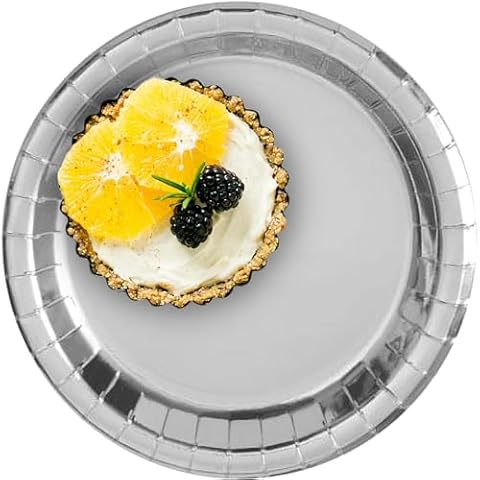 CUSINIUM 50-Pack 7-Inch Silver Paper Plates Cover