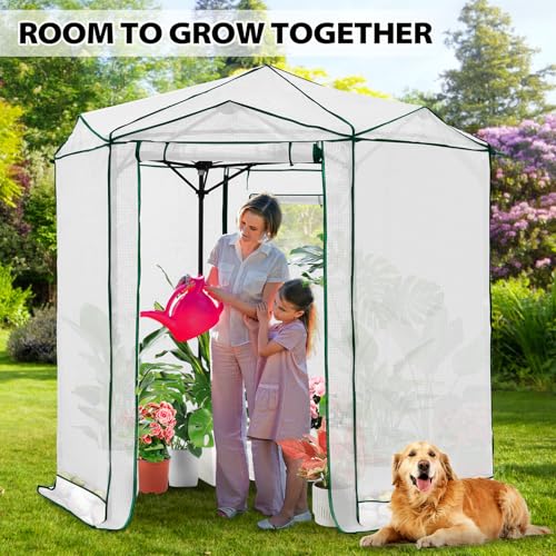 Image of EAGLE PEAK 6.6x6.6 Easy Setup Pop Up Greenhouse, Hexagon, Clear /White