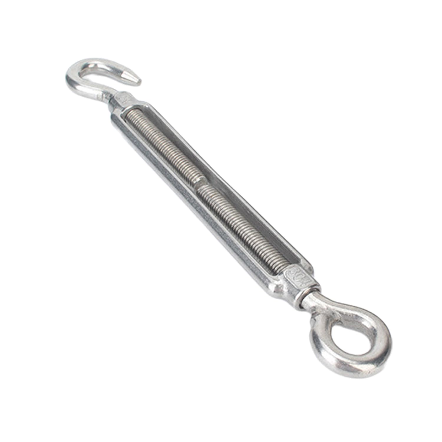 CYCOOPE M16 Turnbuckle Wire Tensioner 304 Stainless Steel Adjustable Hook and Eye Wire Rope Cable Tensioner Heavy Duty for Marine Shade Sail Railing Garden DIY String Light 1 Pack