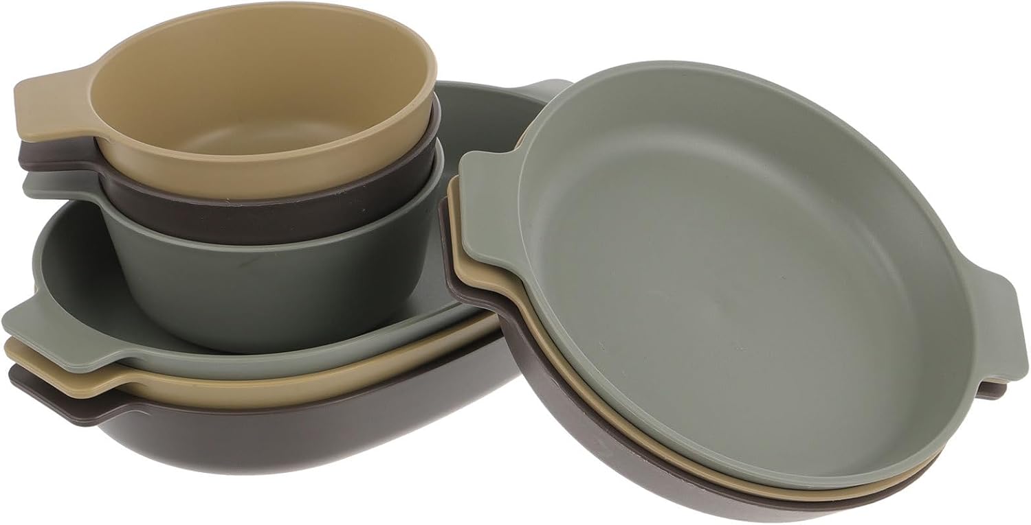 Toyvian Portable Camping Dishes Set with Lightweight Plastic Bowls and Plates 3 Small Plates + + 3 Single-Handle Bowls Reusable Outdoor Dinnerware for Hiking and Picnic