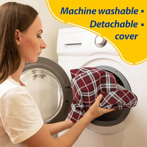 Image of AAAAAcessories D-Shaped Chair Cushions, 2 inch Thick Dining Chair Pads with Ties and Removable, Machine-Washable Cover, 17 inch x 16 inch, Set of 2, Red Checkered