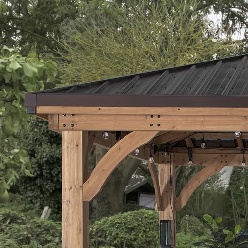 Backyard Discovery Barrington 16' x 12' Cedar Wood Outdoor Gazebo Pavilion with Hardtop Galvanized Steel Hip Roof, Snow Support, Wind Resistance, PowerPort, Shade for Garden, Patio, Deck, Entertaining - image 8