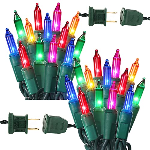 Image of BrizLabs Colored Christmas Lights, 139.2ft 600 Count Christmas Tree Lights, 120V UL Certified Connectable Incandescent Mini Light String Set for Outdoor Indoor Xmas Party Garden Home Decor