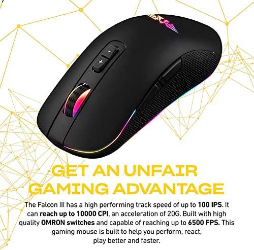 Falcon Iii Compact Wired Gaming Mouse, 10,000 Cpi With The 3325 Avago Sensor, Lightweight Optical Pro Gaming Computer Mouse, Multi-Color Rgb Mouse With 7 Programmable Buttons, Wired Mouse #TOP5