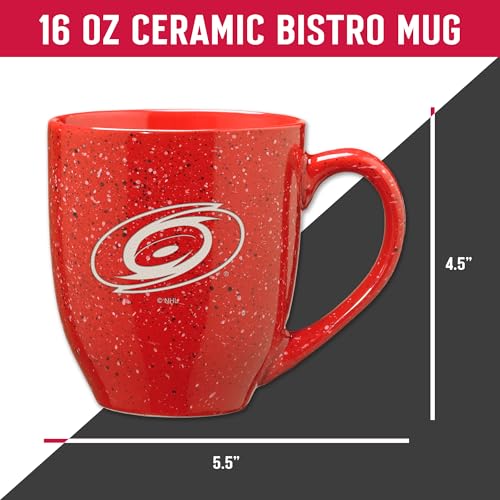 Image of Rico Industries NHL Hockey Carolina Hurricanes Red Personalized 16 oz Team Color Laser Engraved Speckled Ceramic Coffee Mug