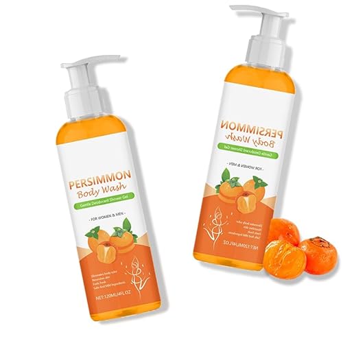 2 unidades de gel de ducha natural para eliminar el cuerpo y los pies malolientes, fragancia persistente, aceite de extracto de caqui, jabón corporal para mujeres y hombres