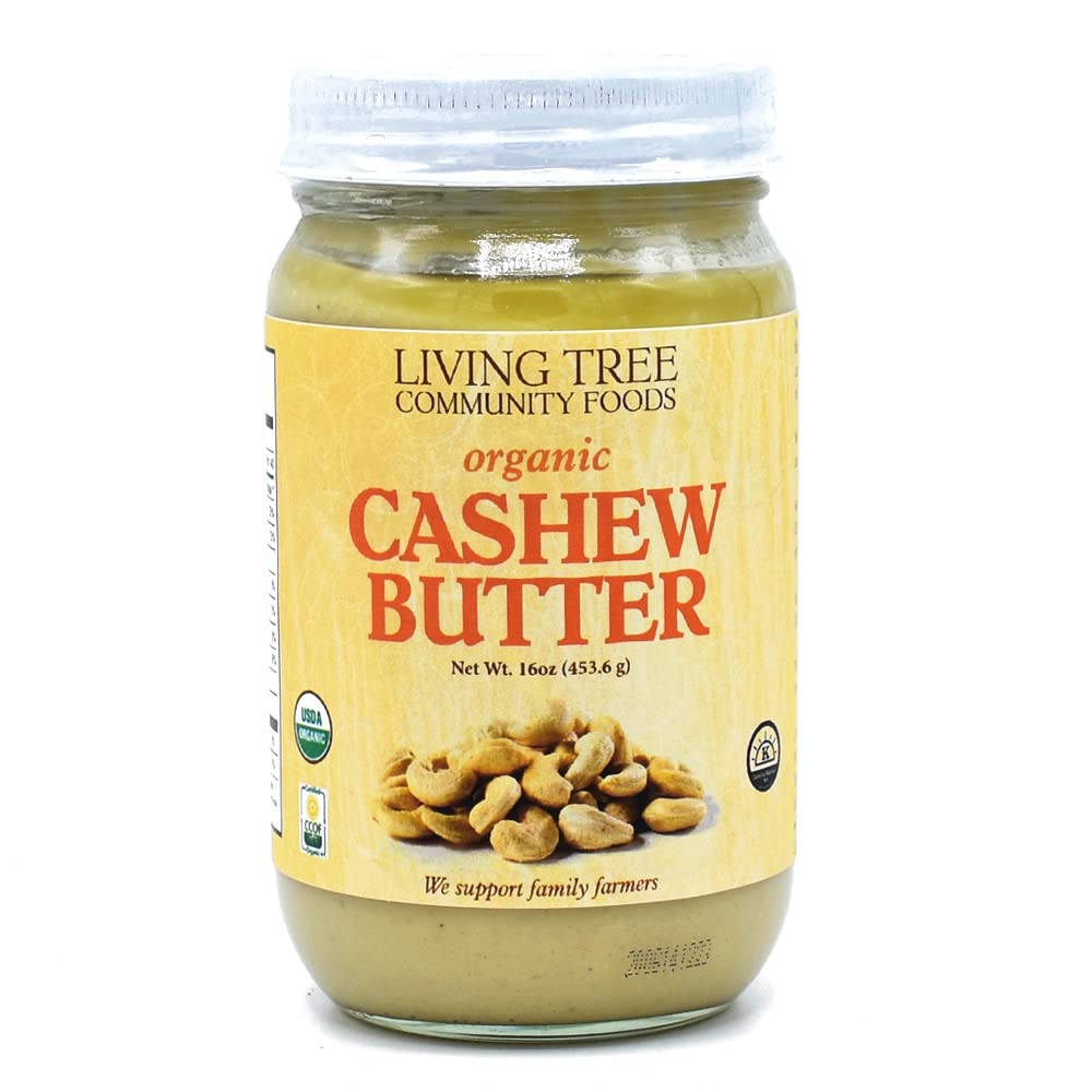 Living Tree Alive & Raw Organic Cashew Butter, Sliced, Never Ground Cashews, Sweet & Creamy Texture, No Sugar Added, Nut Butter Made in Small Batches & Always Fresh - 16 Ounce Jar