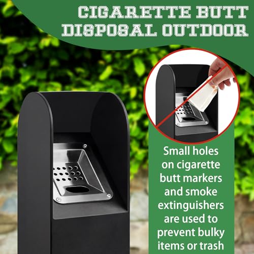 Image of MorningRo Disposal Outdoor Standing Trash Can with Wind Resistant Base Commercial Receptacles Slim Columnar Metal Receptacle for High Traffic Areas Parks Spaces (43.3 Inch Tall, 29l Capacity, Black)
