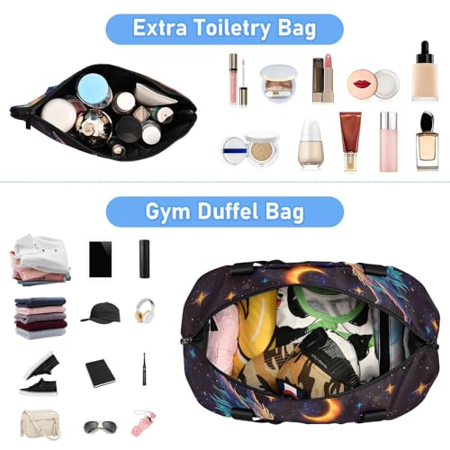 Dragon Weekender Bag for Women, Crescent Moon Star Dragon Gym Sports Duffle Travel Swim Tote with Toiletry Bag Shoes Compartment Dry/Wet Separation4