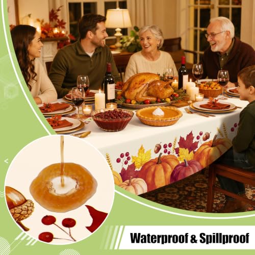 Image of Smiry Disposable Table Cloth - 6 Pack, 54 x 108 Inch Waterproof Rectangle Tablecloths for Parties, Decorative Plastic Table Cover, Leakproof & Sturdy, Beige & Orange