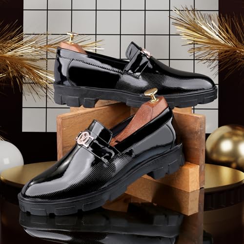 Image of WUGATTI Patent Leather Slip-On Trendy Stylish Comfortable Casual Loafers for Men