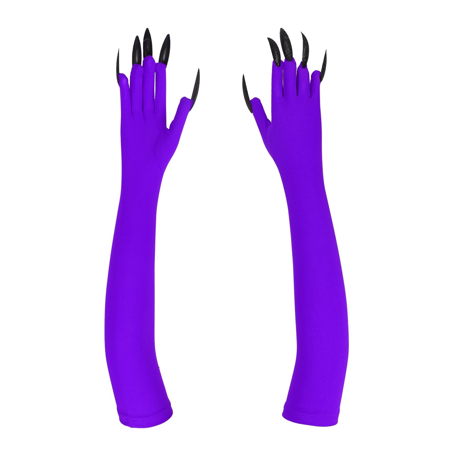 OhMill Purple Long Nail Claw Gloves Halloween Long Claw Hands Claw Gloves Costume Purple Long Glove Women Elbow Glove 1 Pair
