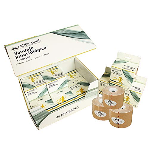 Mobiclinic®, Confezione da 12 rotoli di kinesiotape, Fascia neuromuscolare adesiva, 5 m x cm, Tape sportivo, Alleviamento del dolore muscolare, Bendaggio kinesiologico