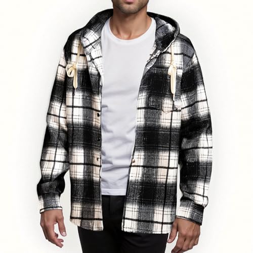 Men's Hoodies Plaid Shirt Casual Button Down Stylish Long Sleeve Hooded Jackets Comfy Hoodie Trendy Fall Outwear2