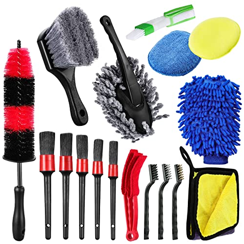 eROOSY Kit Limpieza Coche17 PCS, Juego de Cepillo de Limpieza Coche, Kit de limpieza interior y exterior del coche, Cepillos Kit Limpieza Coche para Automóvil Moto